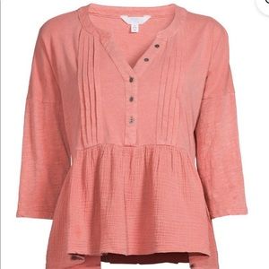 3/4 Sleeve Peplum Top Blouse Pink Salmon Peach Large